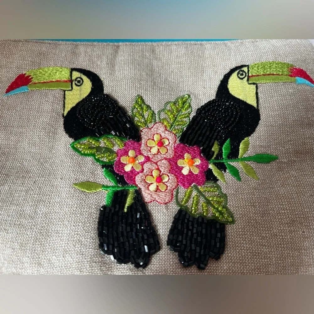 Antik Kraft Colorful Toucan Embroidered Pouch,cosmetic bag